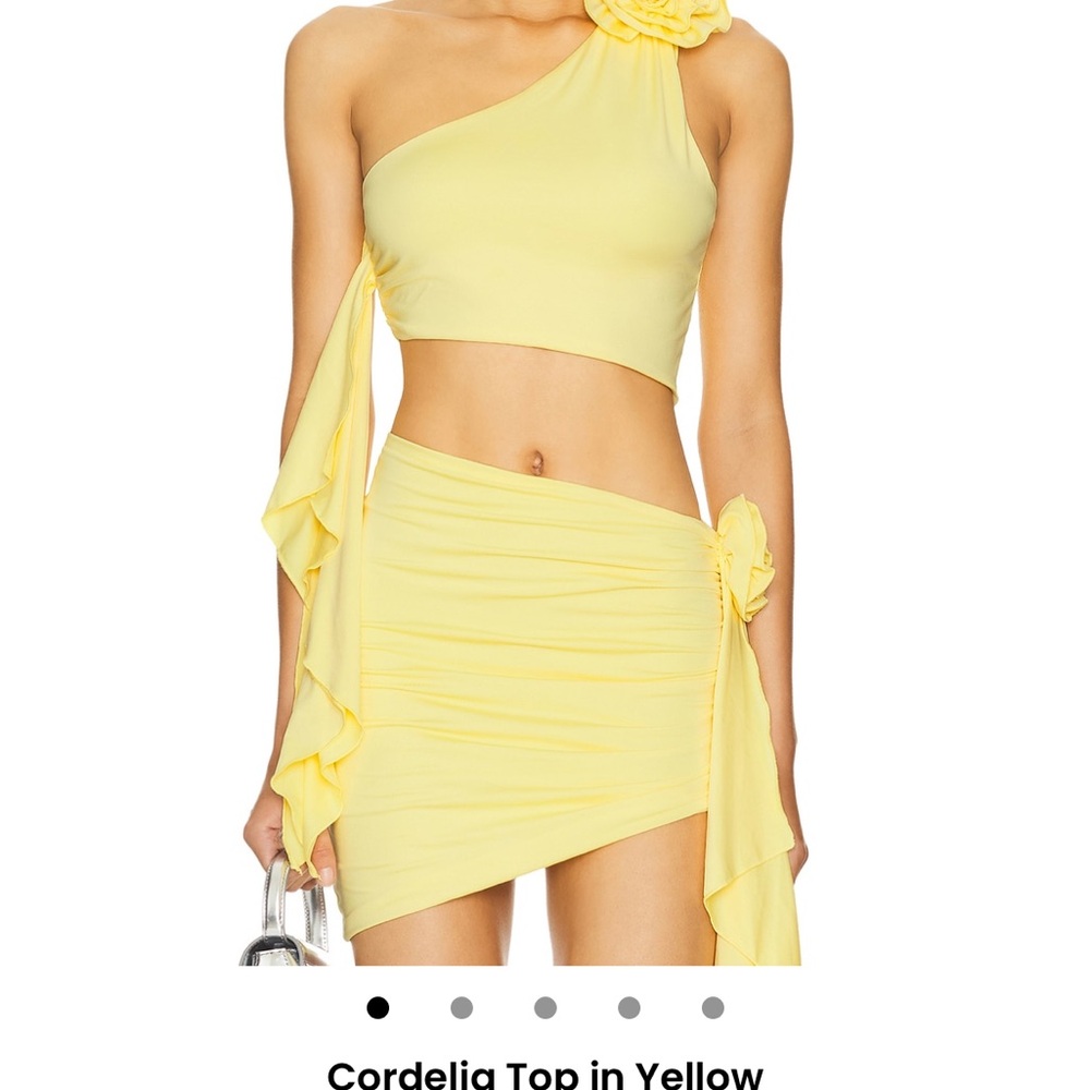 Lovers + Friends Yellow One-Shoulder Top and Skirt Set